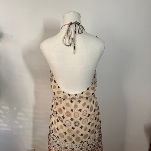 Glam Dress Women L Cream Geometric Halter 100% Silk Scarf Maxi Vintage Y2K Party - Picture 8 of 10